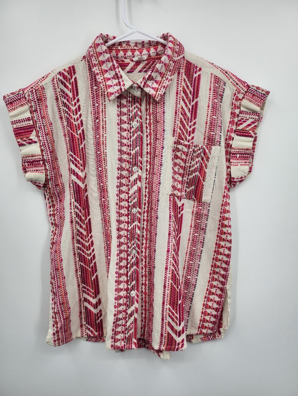En Creme sleeveless button - Up Pink Cream Southwestern Aztec Print SZ S